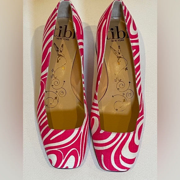 Tibi Hot Pink & White Swirl Canvas Square Toe Patent Leather Block Heel Sz 6.5 - Picture 3 of 5